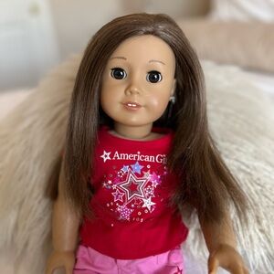 American Girl Doll with Red and Pink Outfit